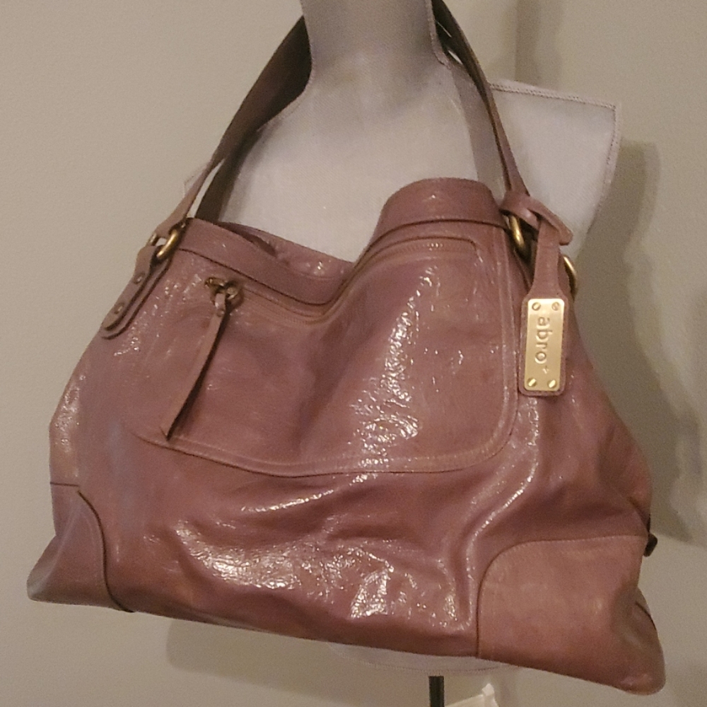 Abro Taupe Leather Handbag Satchel